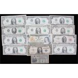 USA, denominations to include $1 to $20, also together with a US military note and a Canadian $1, (