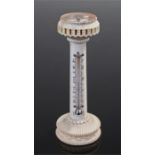 Holtzapffel turned ivory thermometer and compass tower, the enamel compass set under glass, above