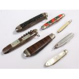 Collection of penknives, to include a steel and mother of pearl example, a horn example and