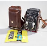 Yashica D camera, 977353, within a leather case
