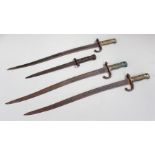 Four bayonets, to include three French Yataghan type bayonets and another bayonet, (4)