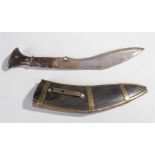 Two Nepalese Kukri, the first horn handled with leather sheath, the second horn handled and with