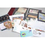 Collection of coins and stamps, to include 1984 Proof coin set, Crown Agents stamp book, first day