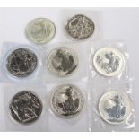 Silver proof coins, to include silver bullion £2 coins, 1998, 1999, 2002, 2003, 2004, 2005, 2006 and