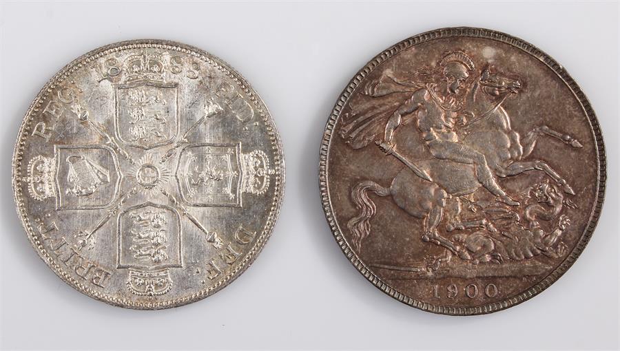 Victoria Crown, 1900, together with a Victoria Double Florin 1888, (2)