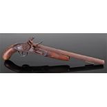 18th Century flintlock pistol, the walnut stock with trigger guard, steel barrel, 48cm long