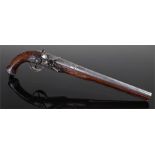 18th Century Italian flintlock pistol, circa 1760-1780, the long steel barrel with carved stock