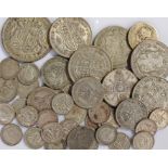 Pre 1947 coins, to include Crowns, Half Crowns, Shillings, and smaller denominations, (qty)