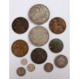 Collection of coins, to include a George III Penny 1775, Victoria Crown 1891, Double Florin 1887,