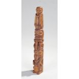 Native American carved totem, with an eagle above figures, signed to the reverse A.H.O.J. 1962, 33.