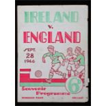 Ireland V England football programme, four page official Ireland v England programme, the match