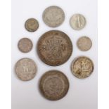 Mixed coinage, to include 1896 South African 2 1/2 Shiling, Two Guilders 1930, South Africa 3 Pence,