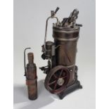 German GBN Bing vertical steam engine, with boiler fed pump, 33cm high