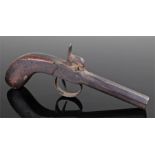 19th Century percussion pistol, the mahogany grip with steel barrel, box lock, 20cm long