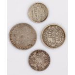 George III Sixpence, 1787, together with a George II Shilling and two George III coins, (4)