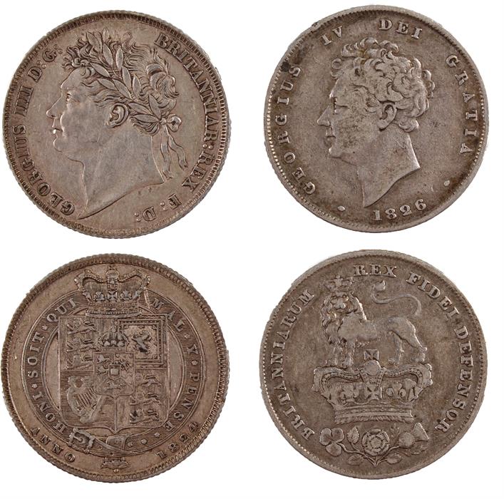 Two Shillings, George IV 1826 and 1824, (2)