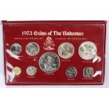 Franklin Mint 1973 coins of the Bahamas, Elizabeth II nine coin proof set 1973 in fitted case