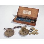 19th Century scales set, housed within an oak box with brass pans and steel beam