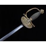 Victorian court sword, with a gilt crown above a grip a VR cypher, steel blade with associated