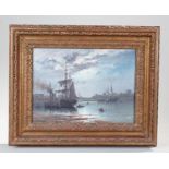 Louis Etienne Timmermans (1846-1910) Port at moonlight, signed oil on canvas, 32cm x 22cm
