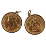 Victoria Sovereign 1900, St George and the Dragon to the reverse, within a pendant mount