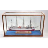 Model of a Japanese ship, the four mast ship painted white and red, 1/100, Nipponmaru, Imaikagaku.