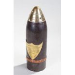 Impressive First World War Dardanelles shell casing, the case with a brass screw top, shield to