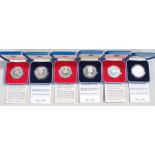 Silver proof Crowns, to include three 1981 Lady Diana and three 1977 Crowns, proof cased, (6)