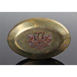 Canada Ottawa regimental snuff box, the brass box with the 77 Ottawa Overseas battalion CEF badge,