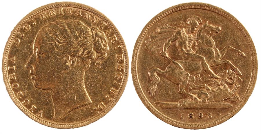 Victoria Sovereign, 1893, young head, St George and the Dragon