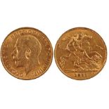 George V half Sovereign, 1911, St George and the Dragon to the reverse