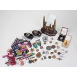 Militaria, to include a bullet picture stand, two compasses, various medals and medallions, (qty)