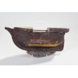 19th Century folk art toy boat, the wide and short boat with dark red hull, 33cm long