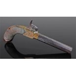 Mid 19th Century English percussion pocket pistol, the hexagonal turn-off 4" barrel, foliate