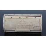 Napoleonic prisoner of war bone box, the hinged lid carved with buildings, the underside with the