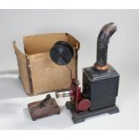 Ernst Plank Magic Lantern slide projector, in black and red with projecting lens