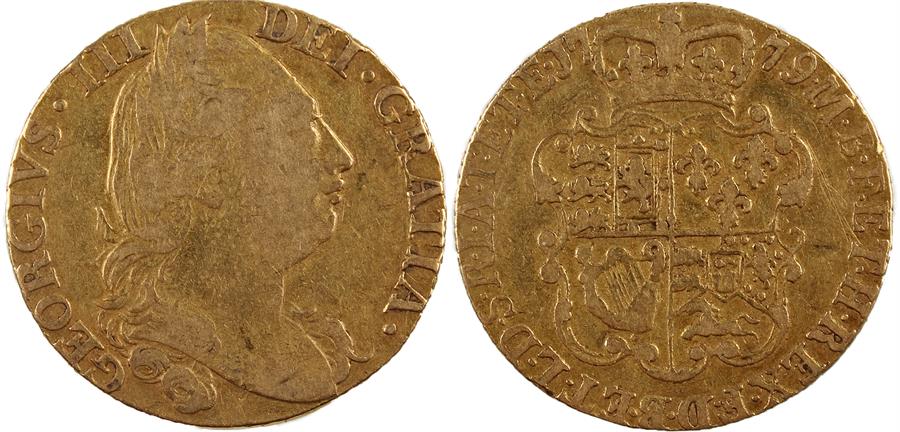 George III Guinea, 1779, Fourth Head, Crowned shield of Arms reverse, (S.3728)