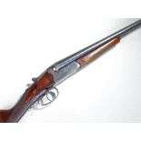 Harrier side by side 12 bore shotgun, the mahogany stock and with chequer grip, two triggers, signed