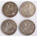 Victoria Crowns, 1887 x 2, 1889 and 1894, (4)