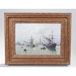 Louis Etienne Timmermans (1846-1910) Antwerp Harbour, signed oil on canvas, 32cm x 22cm