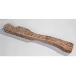 18th Century Continental tiller, the carved tiller with scroll end and line decoration, 79cm long