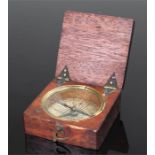 19th Century compass, the mahogany case housing a paper compass and blued steel gnomen, 5.5cm wide