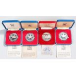 Silver proof Crowns, three 1977 cased examples, together with an Ipswich Museum silver medal(4)