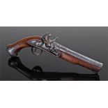 George I flintlock pistol, circa 1720, maker Robert Harvey, the signed steel canon barrel with