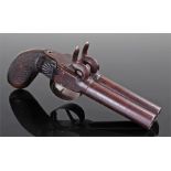 19th Century percussion pistol, the double barrel percussion pistol with stepped triggers, shell and