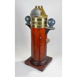 Early 20th Century brass and teak ship`s compass binnacle, Lilley & Reynolds, London E.C.3. the