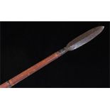 Late Edo period Japanese Yari polearm, the steel feather spear end on long pole, 189cm long
