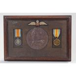 Emotive First World War RAF casualty group, with a Victory and War medal framed with the plaque, (