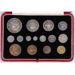 Great Britain, 1937 George VI coronation specimen set, the 15 coin set from crown down to
