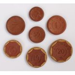 Rare set of 1921 German Emergency Money or Notgeld, in brown Meissen porcelain, each coin bearing